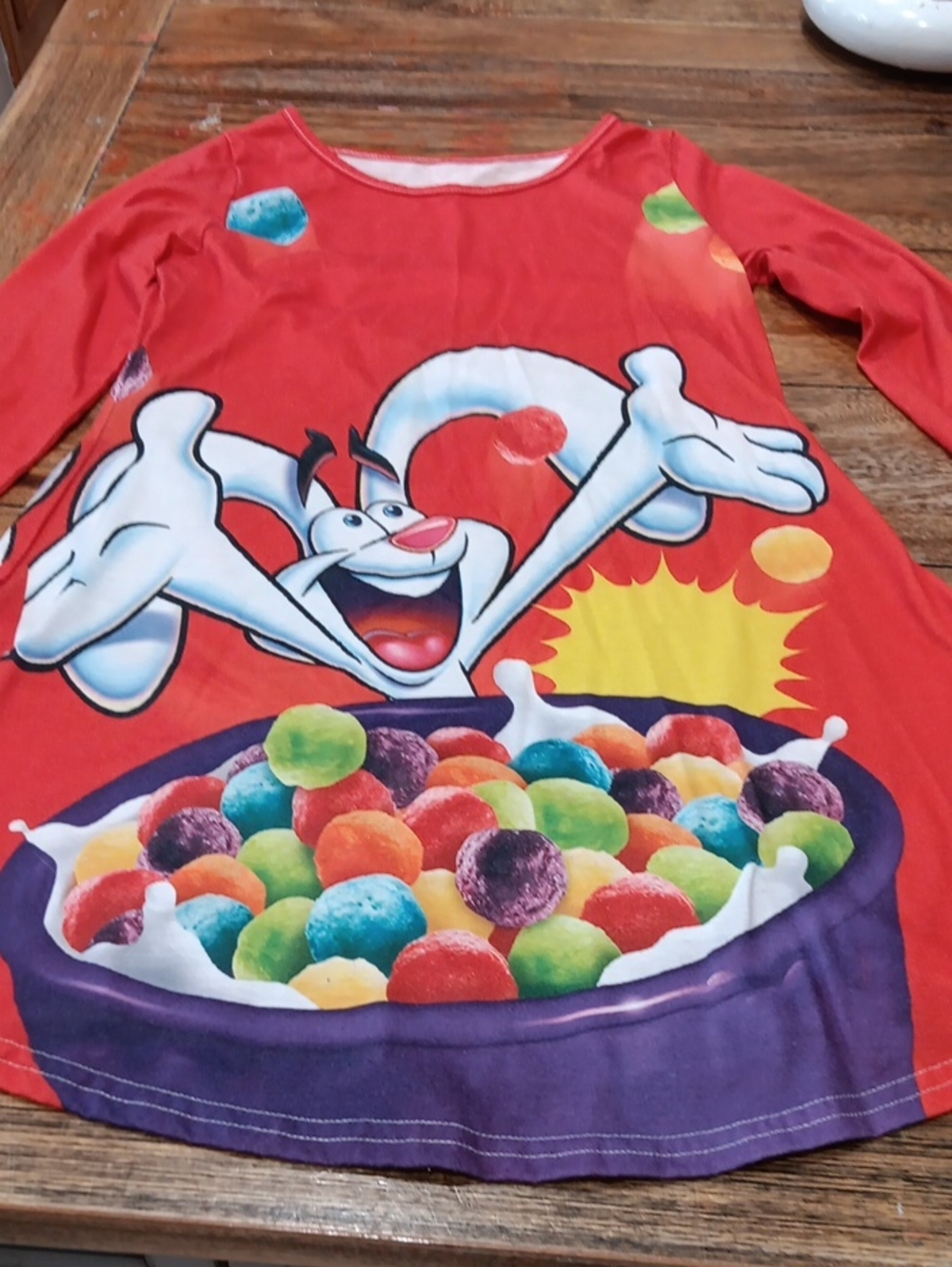 Kids Red Graphic Long-Sleeve Cereal Mascot Dress